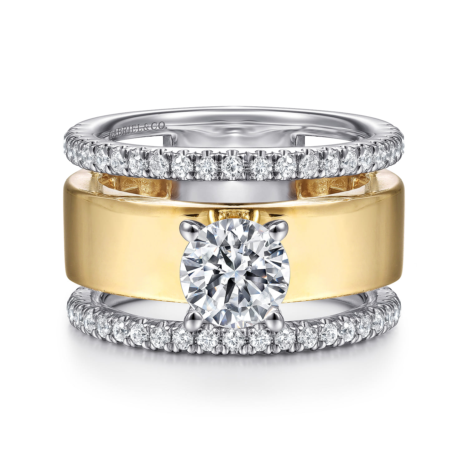 Aiza - 14K White-Yellow Gold Round Diamond Engagement Ring - 0.57 ct - Shot 1