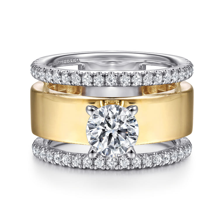 Aiza - 14K White-Yellow Gold Round Diamond Engagement Ring - 0.57 ct - Shot 1