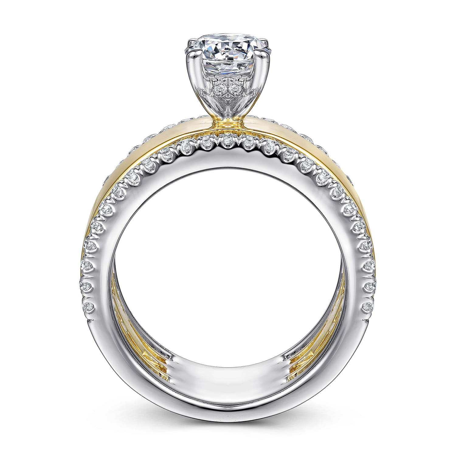 Aiza - 14K White-Yellow Gold Round Diamond Engagement Ring - 0.57 ct - Shot 2