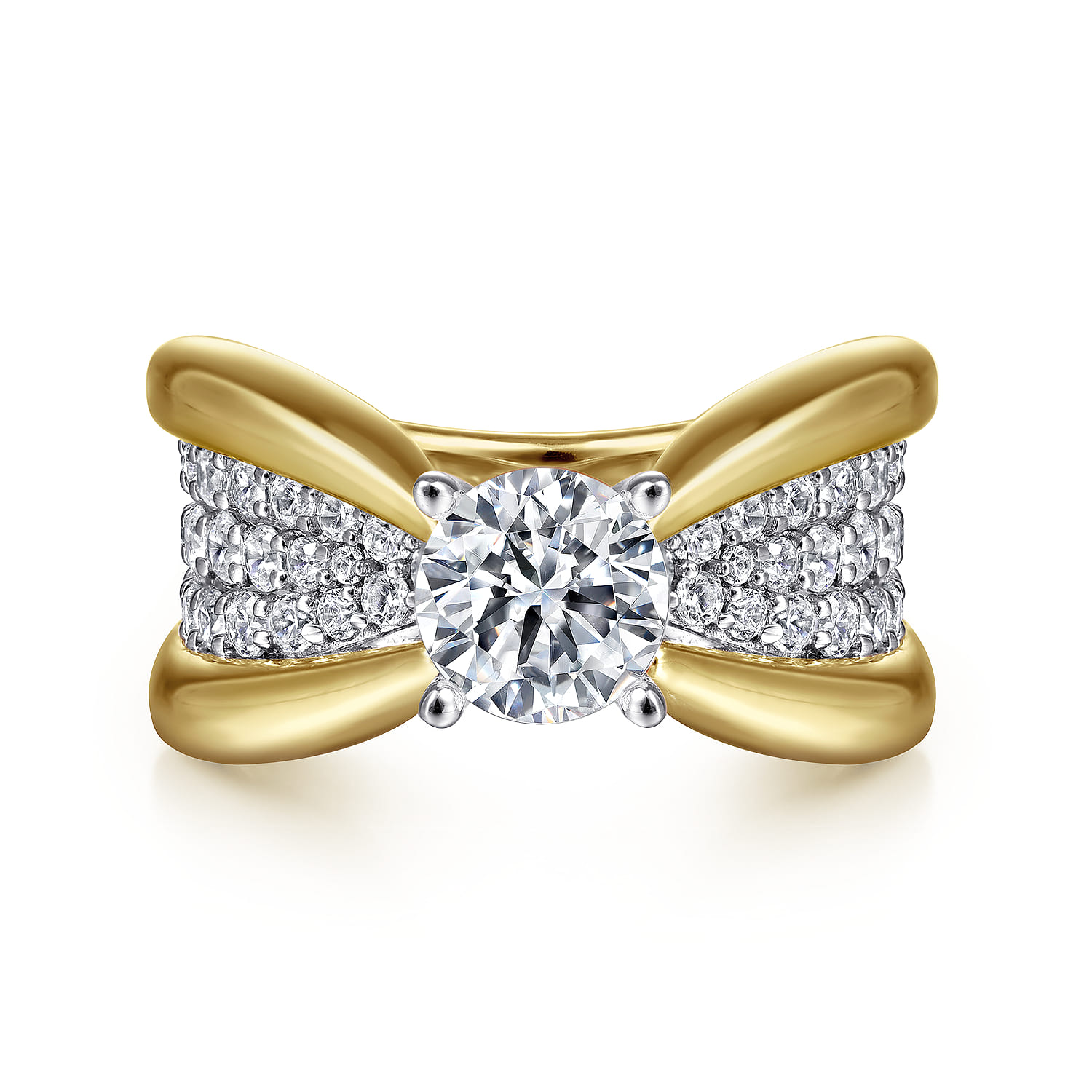 Bebe - 14K White-Yellow Gold Wide Band Round Diamond Engagement Ring - 1 ct - Shot 1