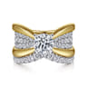 Bebe - 14K White-Yellow Gold Wide Band Round Diamond Engagement Ring - 1 ct
