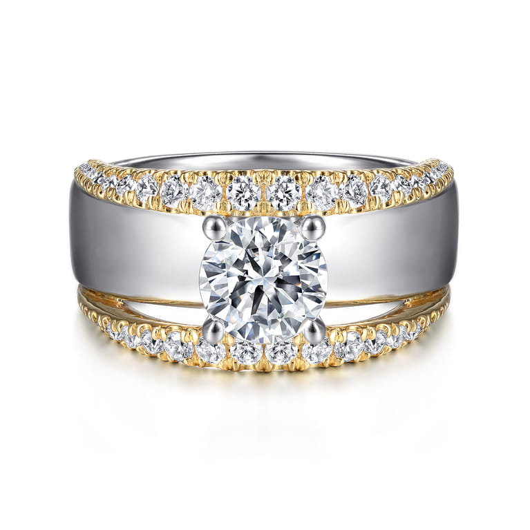 Milene - 14K White-Yellow Gold Round Split Shank Diamond Engagement Ring - 0.6 ct - Shot 1
