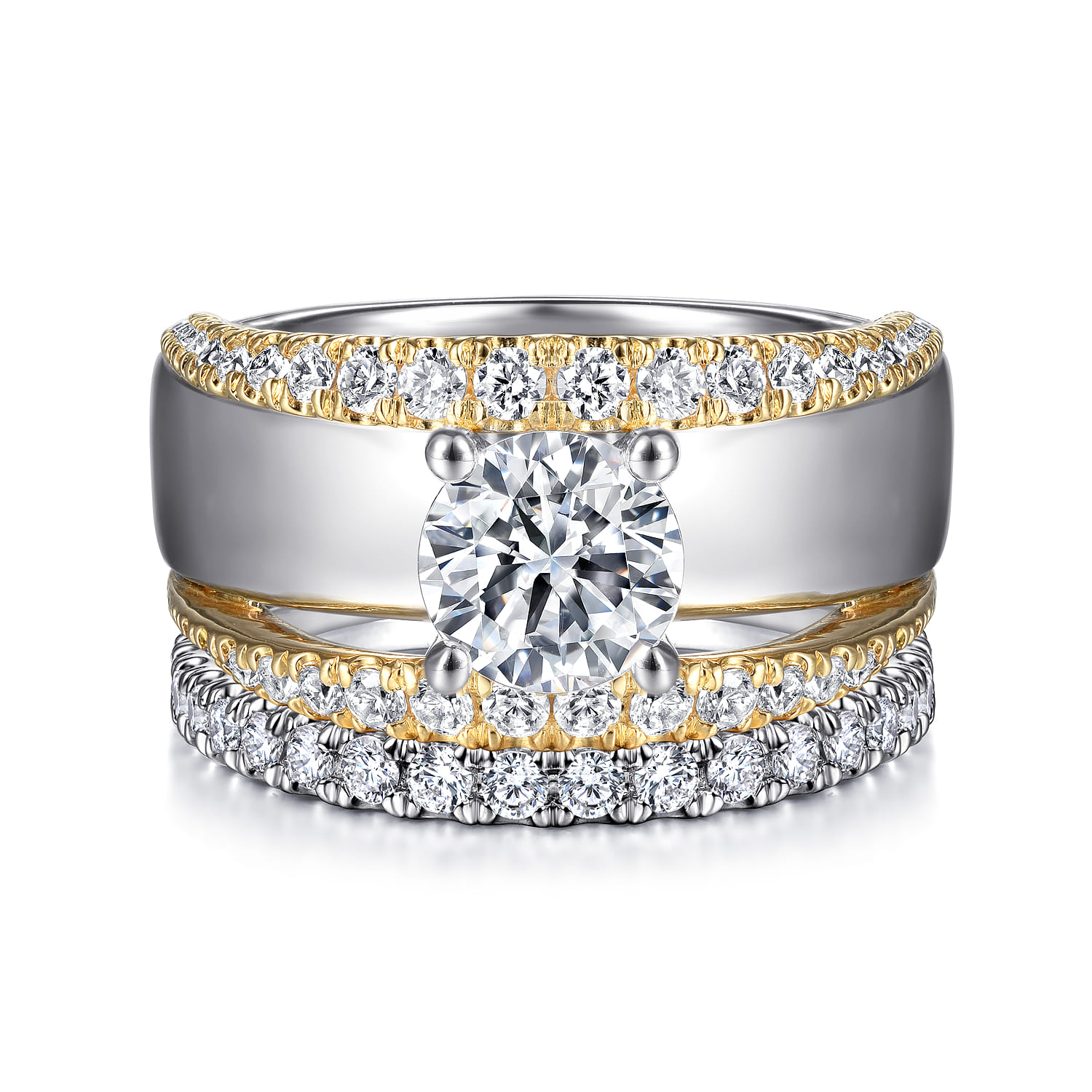 Milene - 14K White-Yellow Gold Round Split Shank Diamond Engagement Ring - 0.6 ct - Shot 4