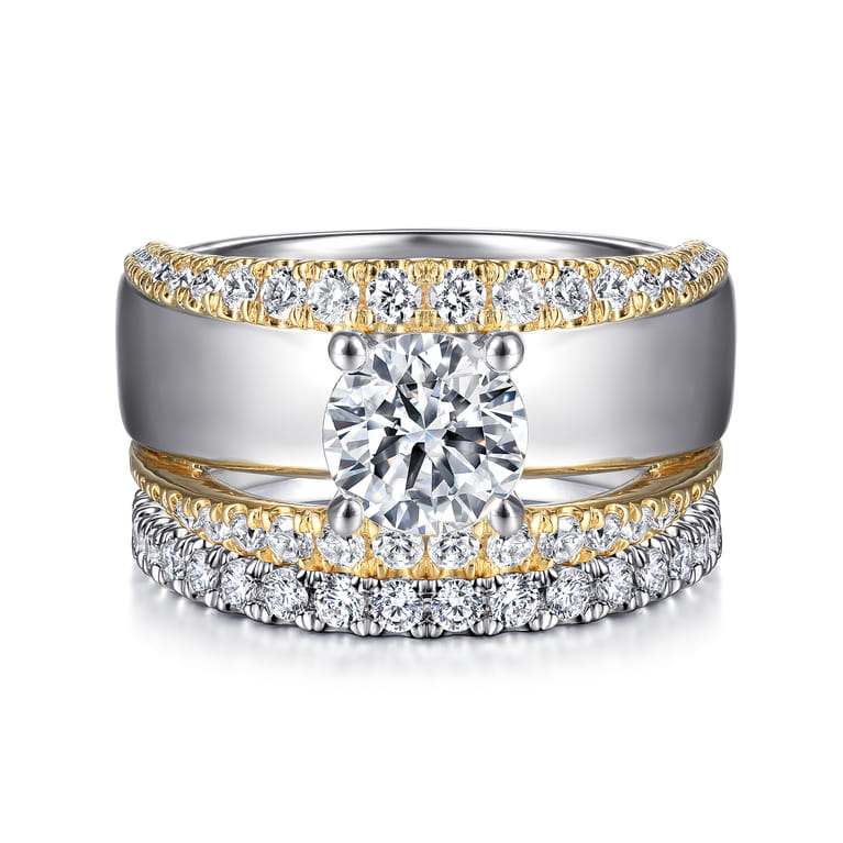 Milene - 14K White-Yellow Gold Round Split Shank Diamond Engagement Ring - 0.6 ct - Shot 4