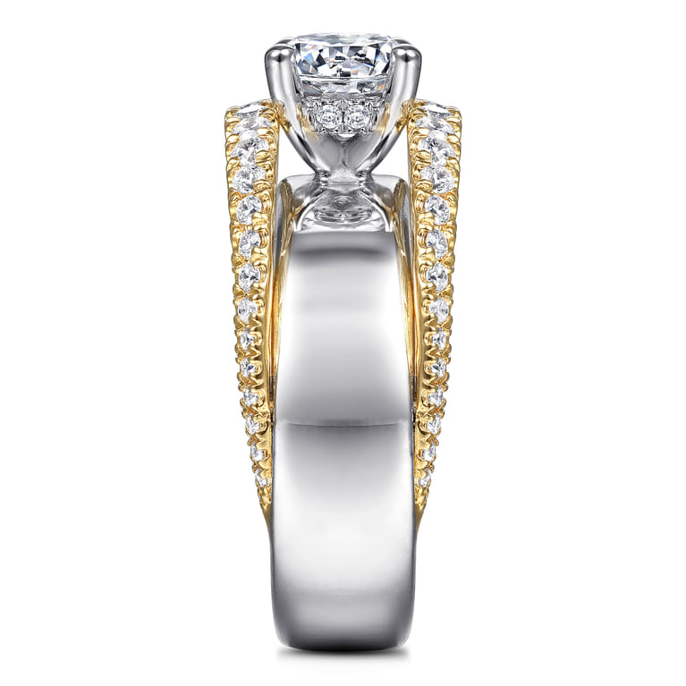 Milene - 14K White-Yellow Gold Round Split Shank Diamond Engagement Ring - 0.6 ct - Shot 5
