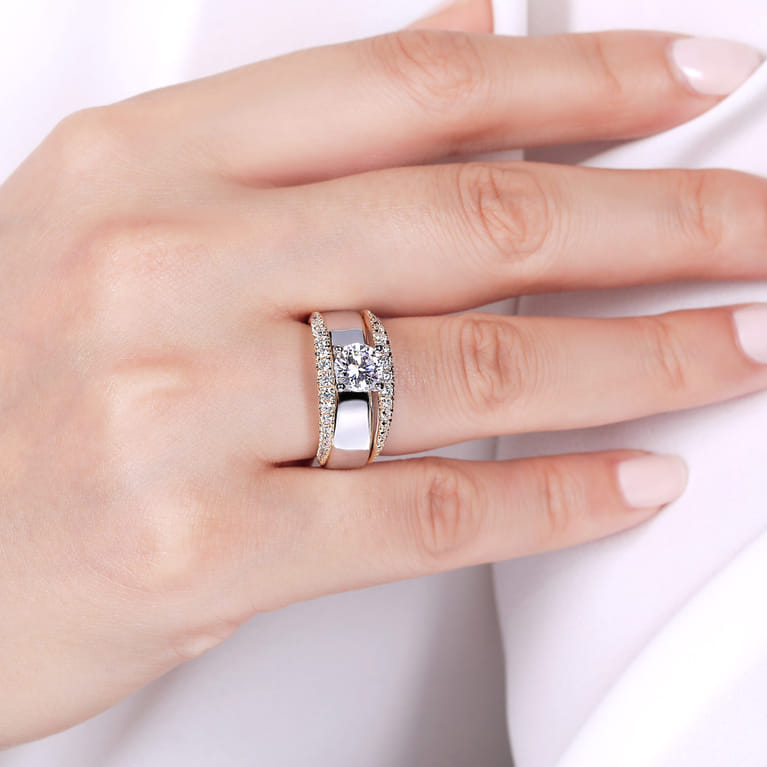Milene - 14K White-Yellow Gold Round Split Shank Diamond Engagement Ring - 0.6 ct - Shot 6