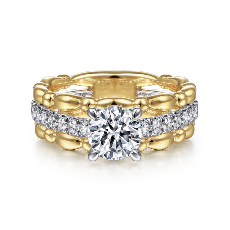 Famke - 14K White-Yellow Gold Split Shank Round Diamond Engagement Ring - 0.51 ct - Shot 1