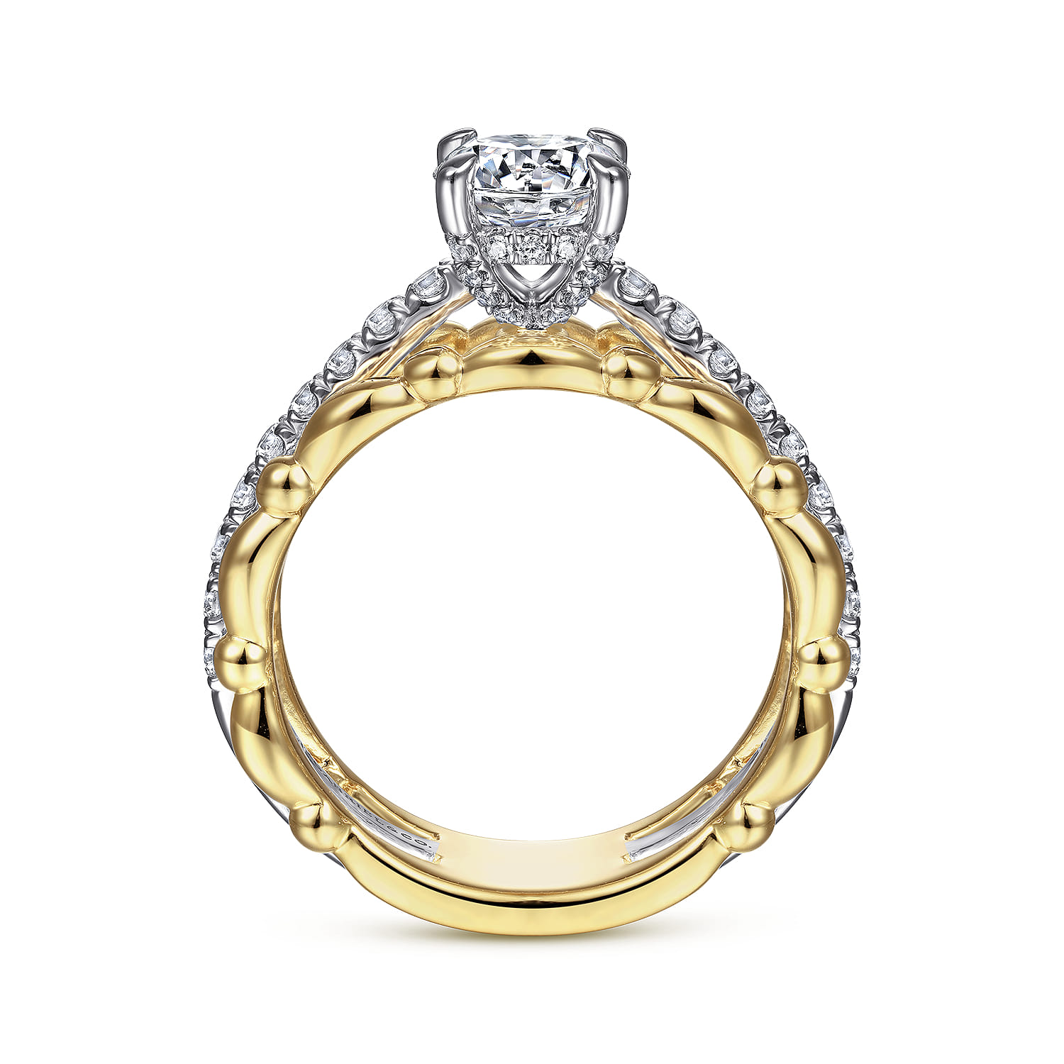 Famke - 14K White-Yellow Gold Split Shank Round Diamond Engagement Ring - 0.51 ct - Shot 2
