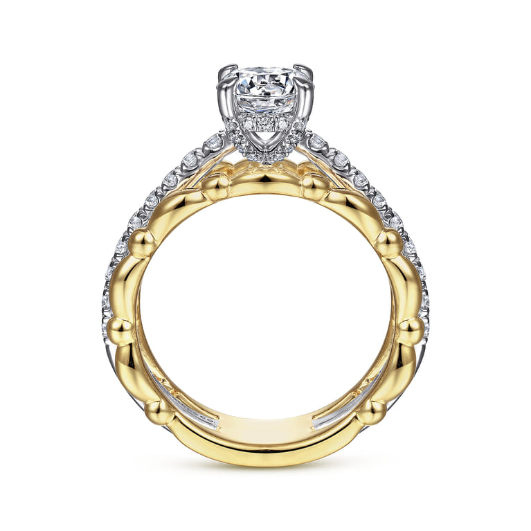Famke - 14K White-Yellow Gold Split Shank Round Diamond Engagement Ring - 0.51 ct - Shot 2