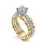 Famke - 14K White-Yellow Gold Split Shank Round Diamond Engagement Ring - 0.51 ct