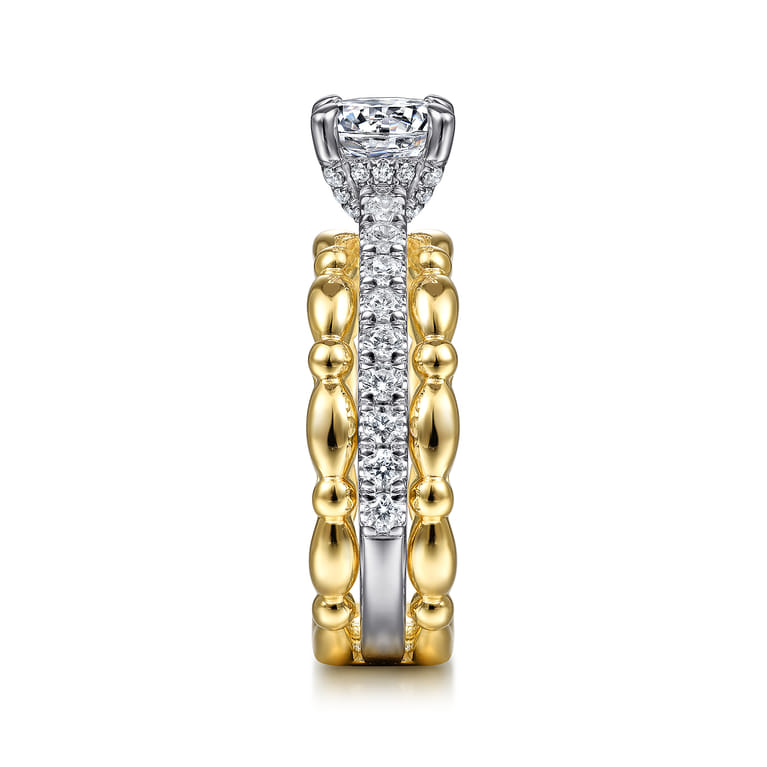 Famke - 14K White-Yellow Gold Split Shank Round Diamond Engagement Ring - 0.51 ct - Shot 5