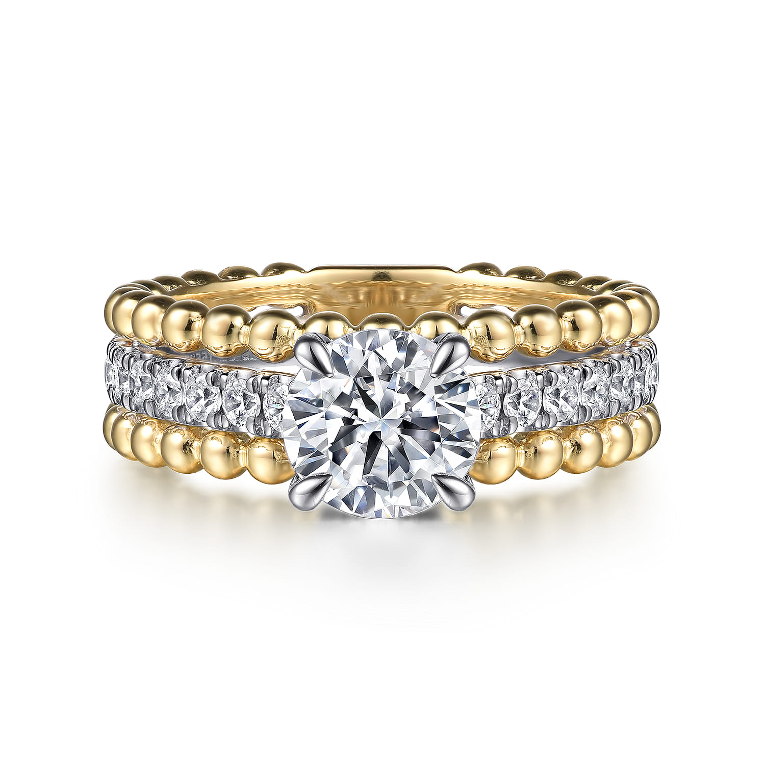 Dorian - 14K White-Yellow Gold Round Diamond Engagement Ring - 0.53 ct - Shot 1