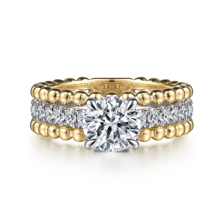 Dorian - 14K White-Yellow Gold Round Diamond Engagement Ring - 0.53 ct - Shot 1