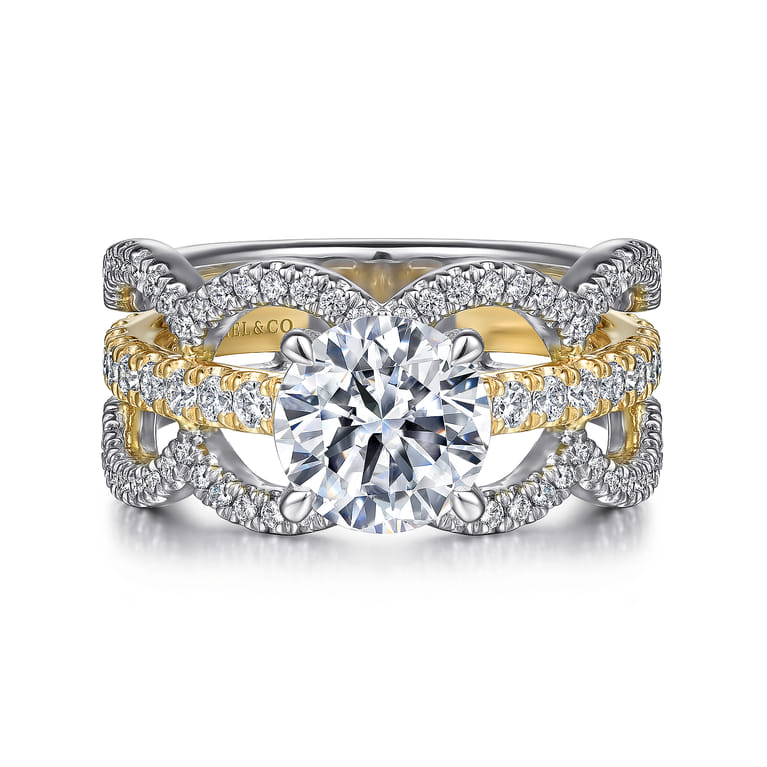 Edie - 14K White-Yellow Gold Round Diamond Engagement Ring - 1.1 ct - Shot 1