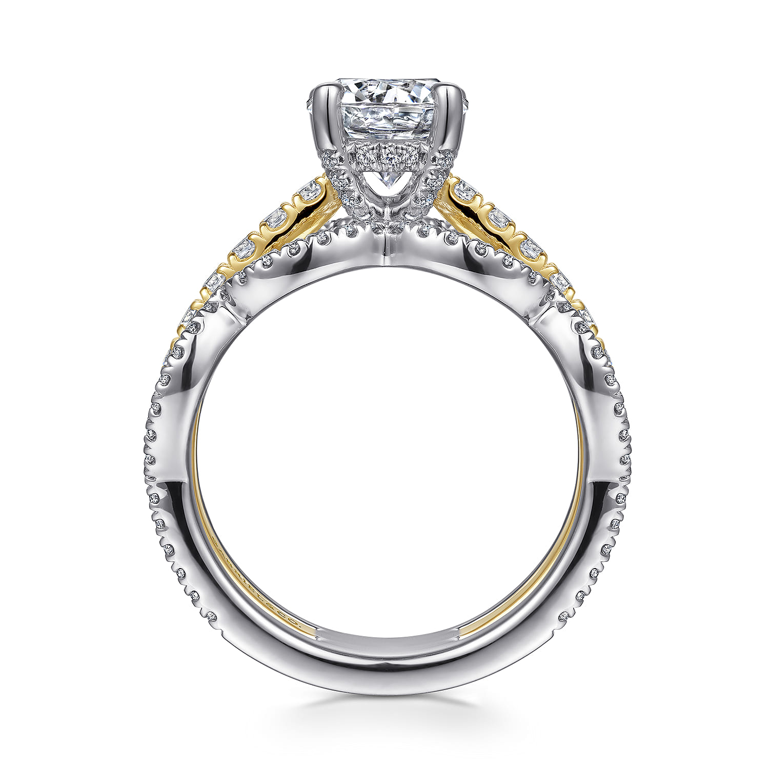 Edie - 14K White-Yellow Gold Round Diamond Engagement Ring - 1.1 ct - Shot 2