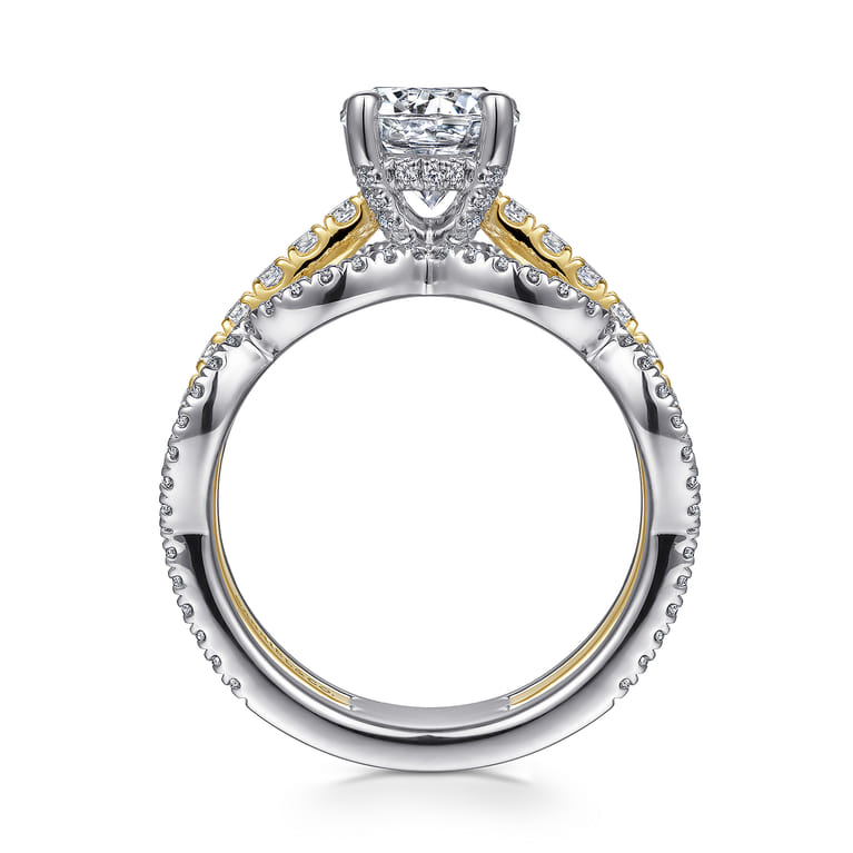 Edie - 14K White-Yellow Gold Round Diamond Engagement Ring - 1.1 ct - Shot 2