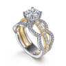 Edie - 14K White-Yellow Gold Round Diamond Engagement Ring - 1.1 ct