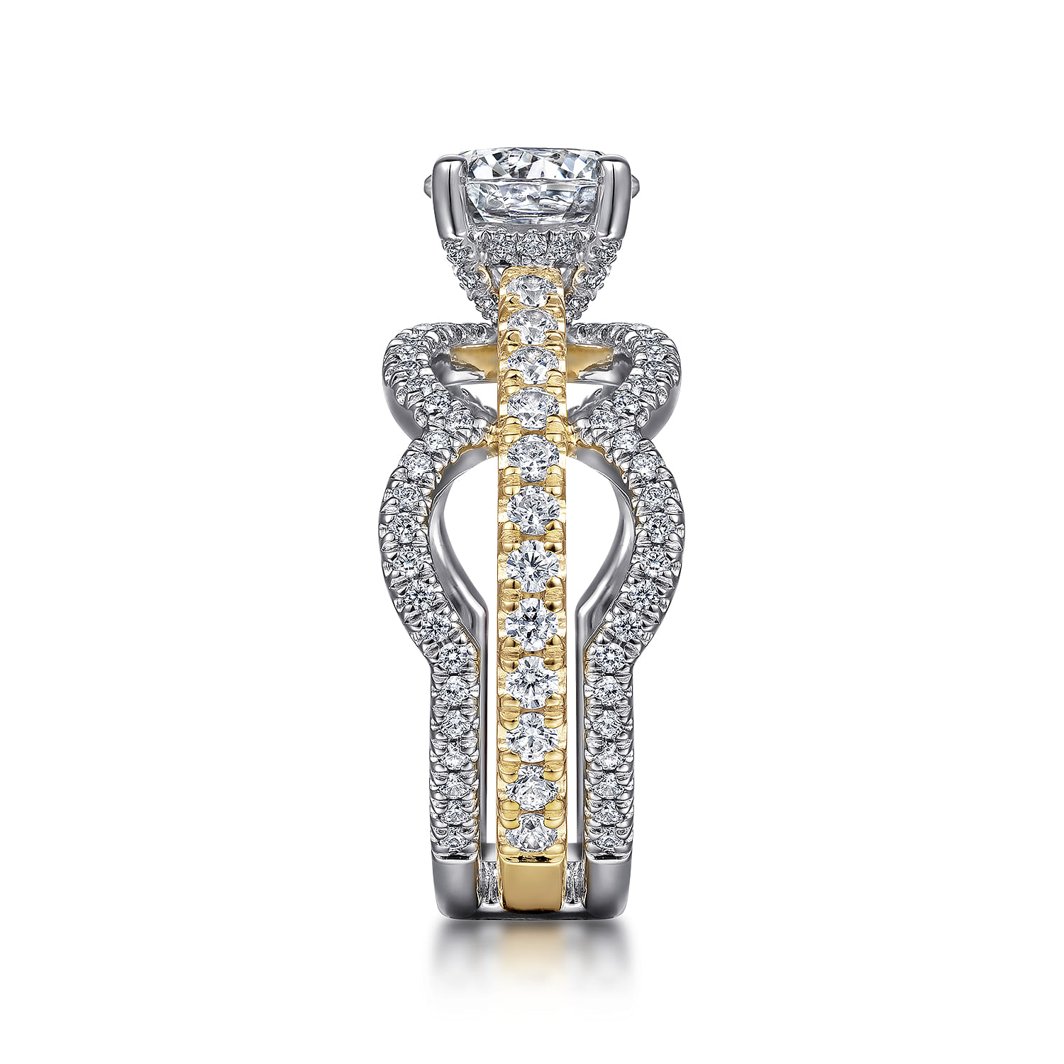 Edie - 14K White-Yellow Gold Round Diamond Engagement Ring - 1.1 ct - Shot 5