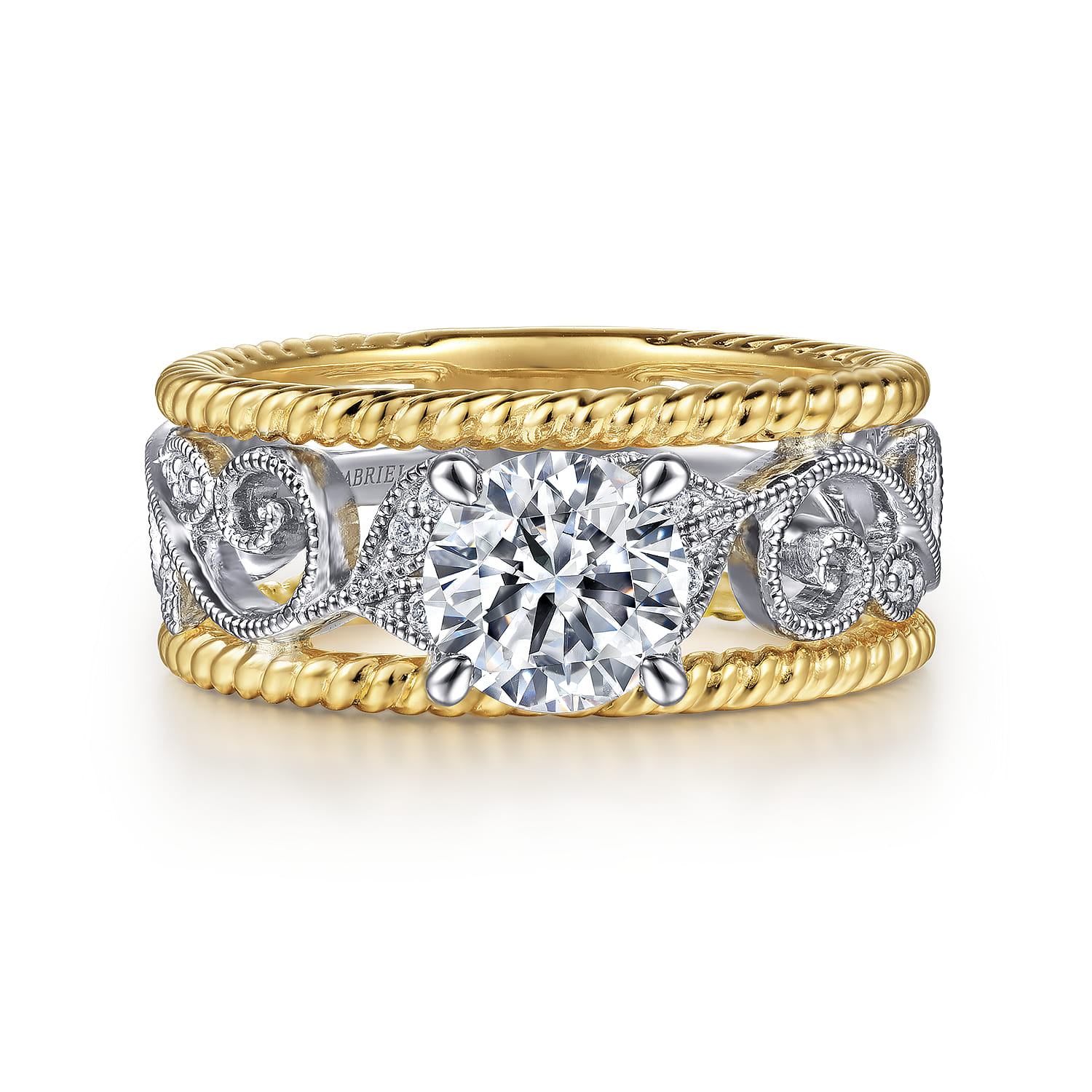 Galia - 14K White-Yellow Gold Round Diamond Engagement Ring - 0.2 ct - Shot 1