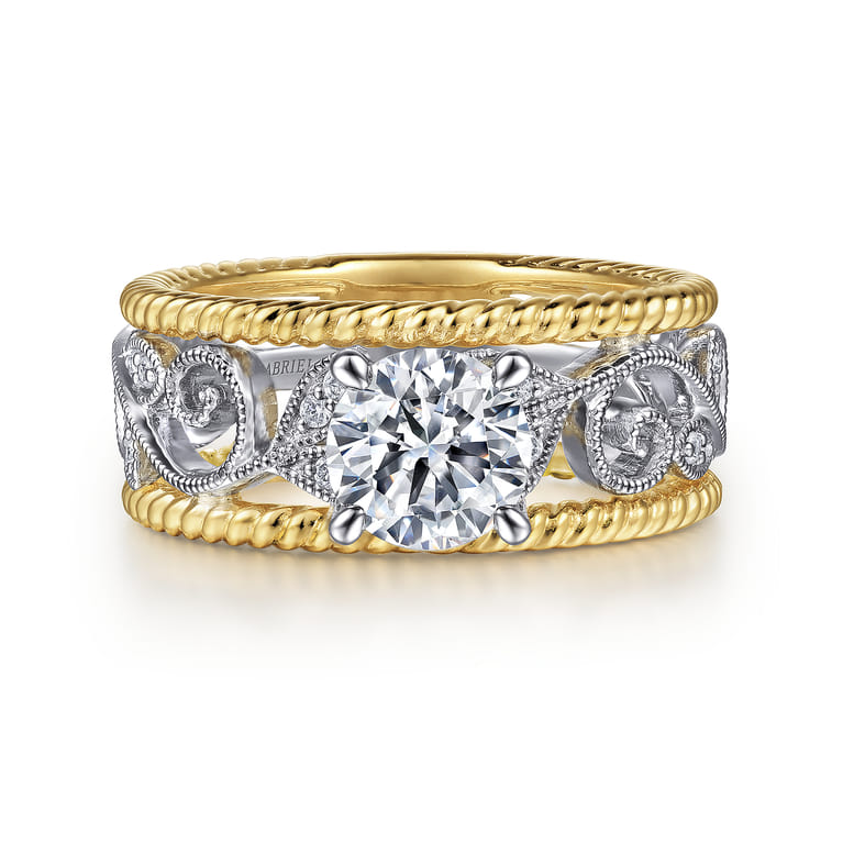 Galia - 14K White-Yellow Gold Round Diamond Engagement Ring - 0.2 ct - Shot 1