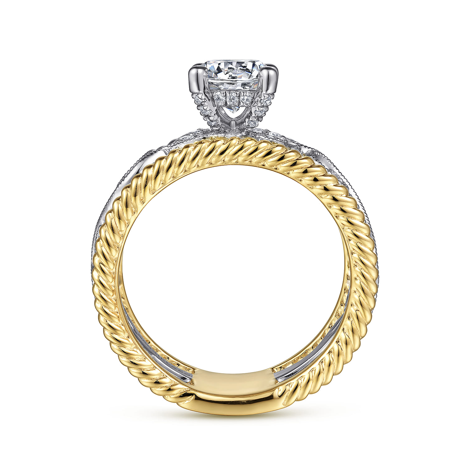 Galia - 14K White-Yellow Gold Round Diamond Engagement Ring - 0.2 ct - Shot 2