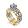 Galia - 14K White-Yellow Gold Round Diamond Engagement Ring - 0.2 ct