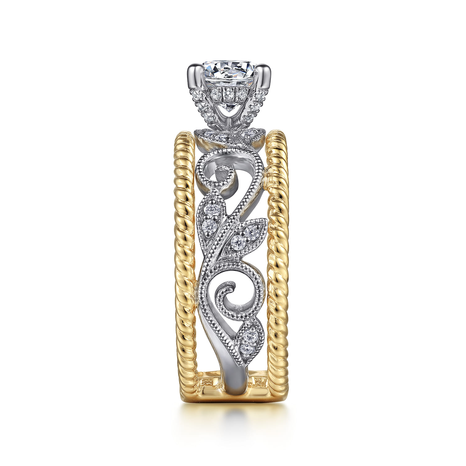 Galia - 14K White-Yellow Gold Round Diamond Engagement Ring - 0.2 ct - Shot 5