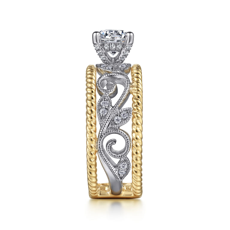 Galia - 14K White-Yellow Gold Round Diamond Engagement Ring - 0.2 ct - Shot 5