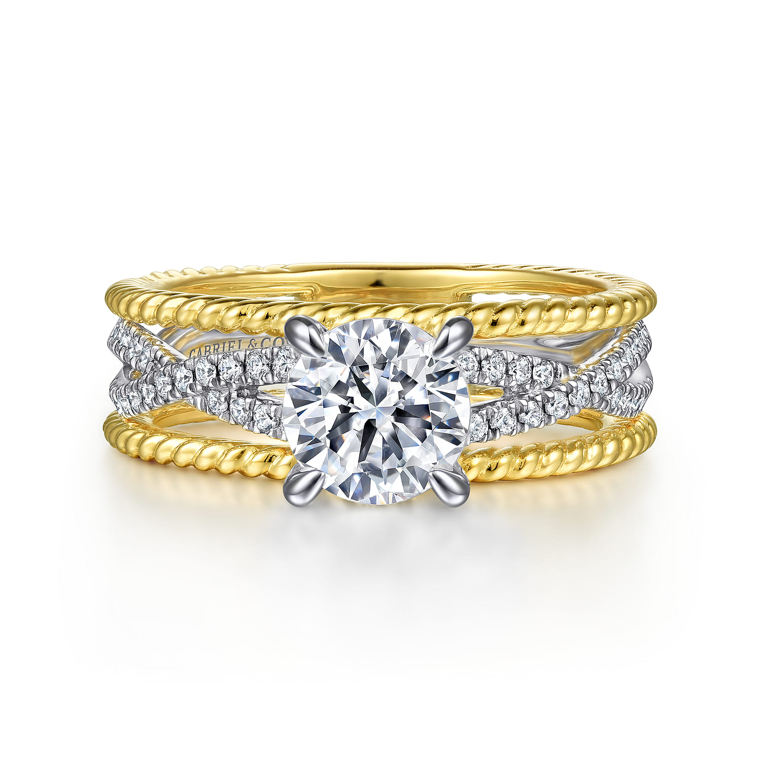 Gene - 14K White-Yellow Gold Round Diamond Engagement Ring - 0.31 ct - Shot 1
