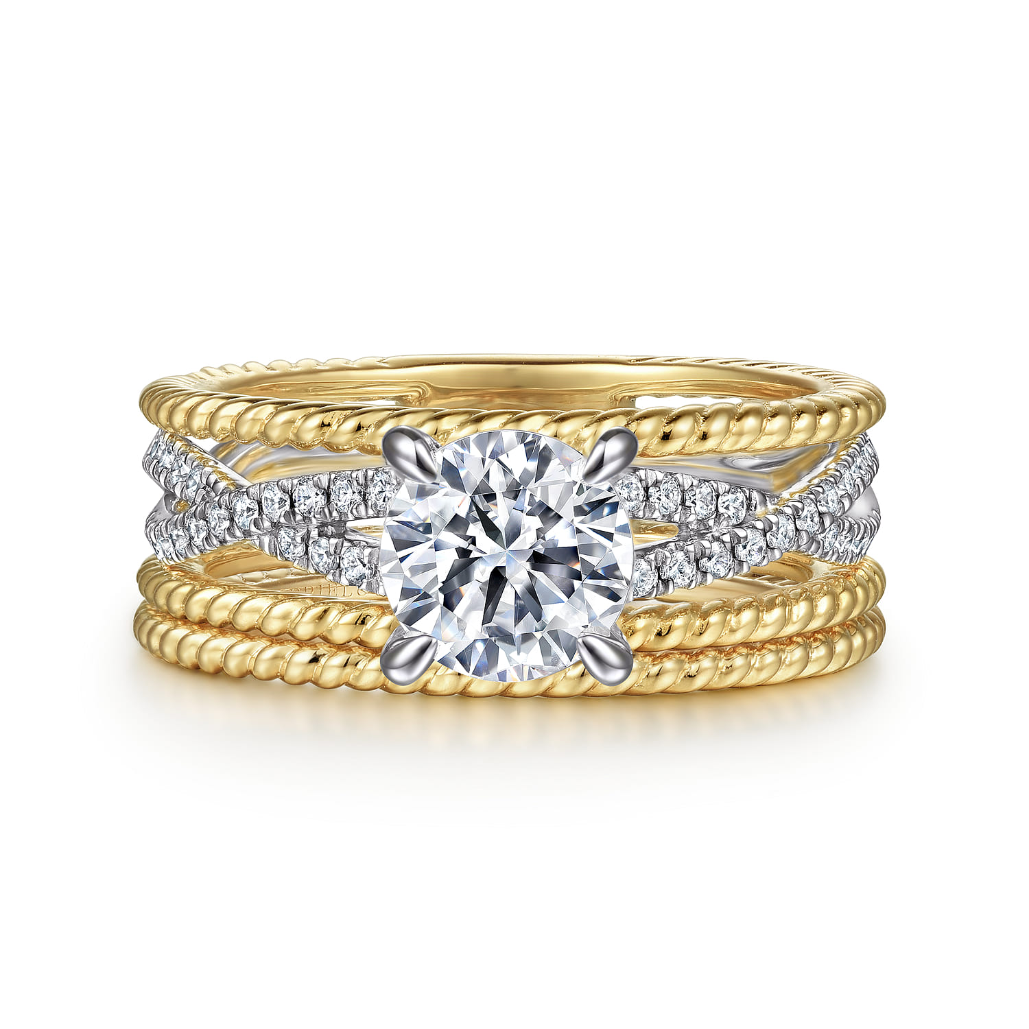 Gene - 14K White-Yellow Gold Round Diamond Engagement Ring - 0.31 ct - Shot 4