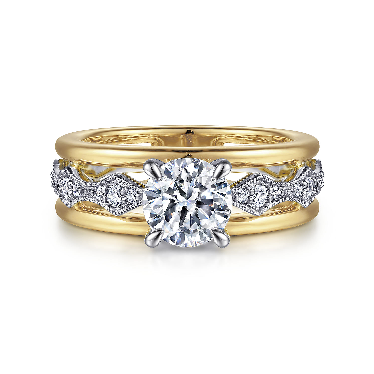 Halette - 14K White-Yellow Gold Round Diamond Engagement Ring - 0.36 ct - Shot 1