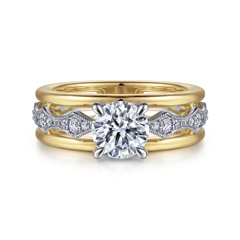 Halette - 14K White-Yellow Gold Round Diamond Engagement Ring - 0.36 ct - Shot 1