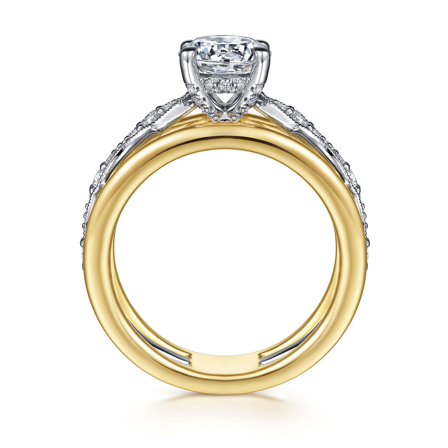 Halette - 14K White-Yellow Gold Round Diamond Engagement Ring - 0.36 ct - Shot 2