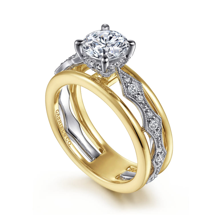 Halette - 14K White-Yellow Gold Round Diamond Engagement Ring - 0.36 ct - Shot 3