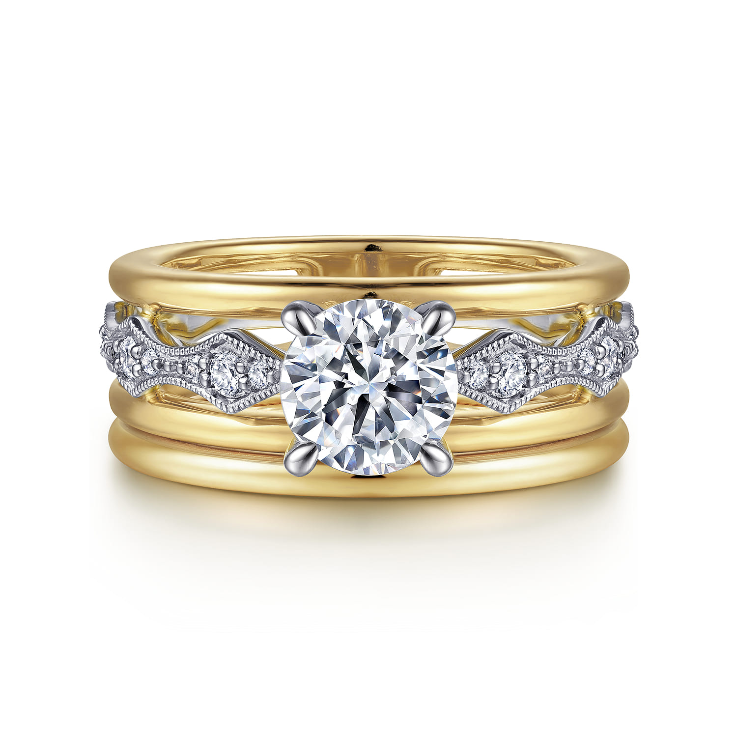 Halette - 14K White-Yellow Gold Round Diamond Engagement Ring - 0.36 ct - Shot 4