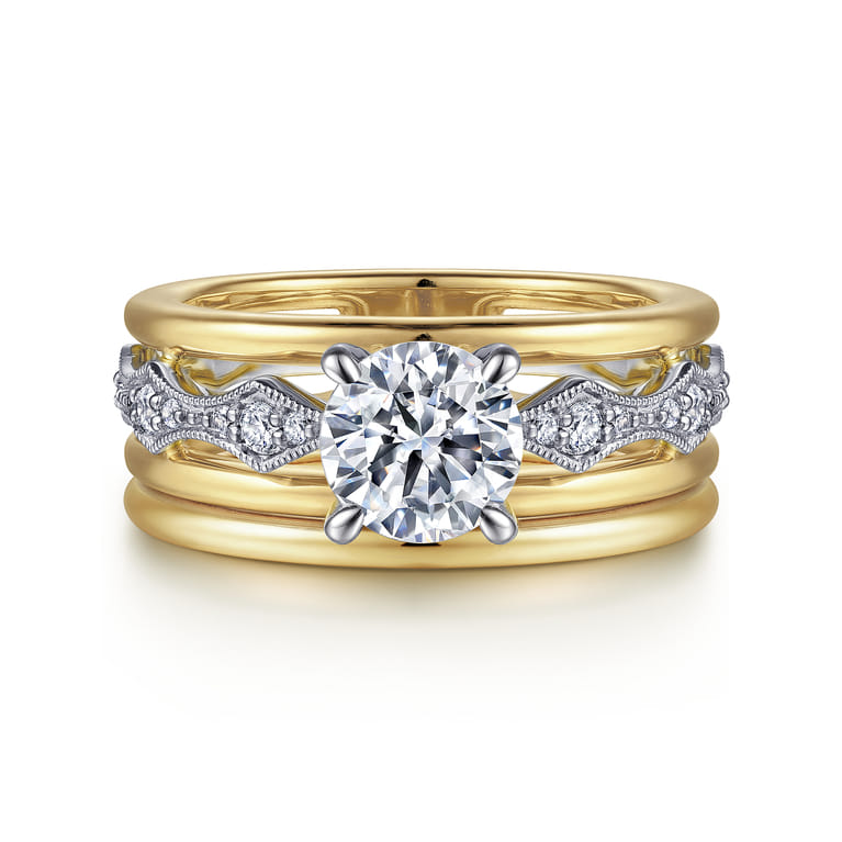 Halette - 14K White-Yellow Gold Round Diamond Engagement Ring - 0.36 ct - Shot 4
