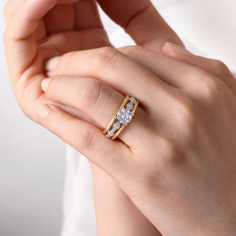 Halette - 14K White-Yellow Gold Round Diamond Engagement Ring - 0.36 ct - Shot 6