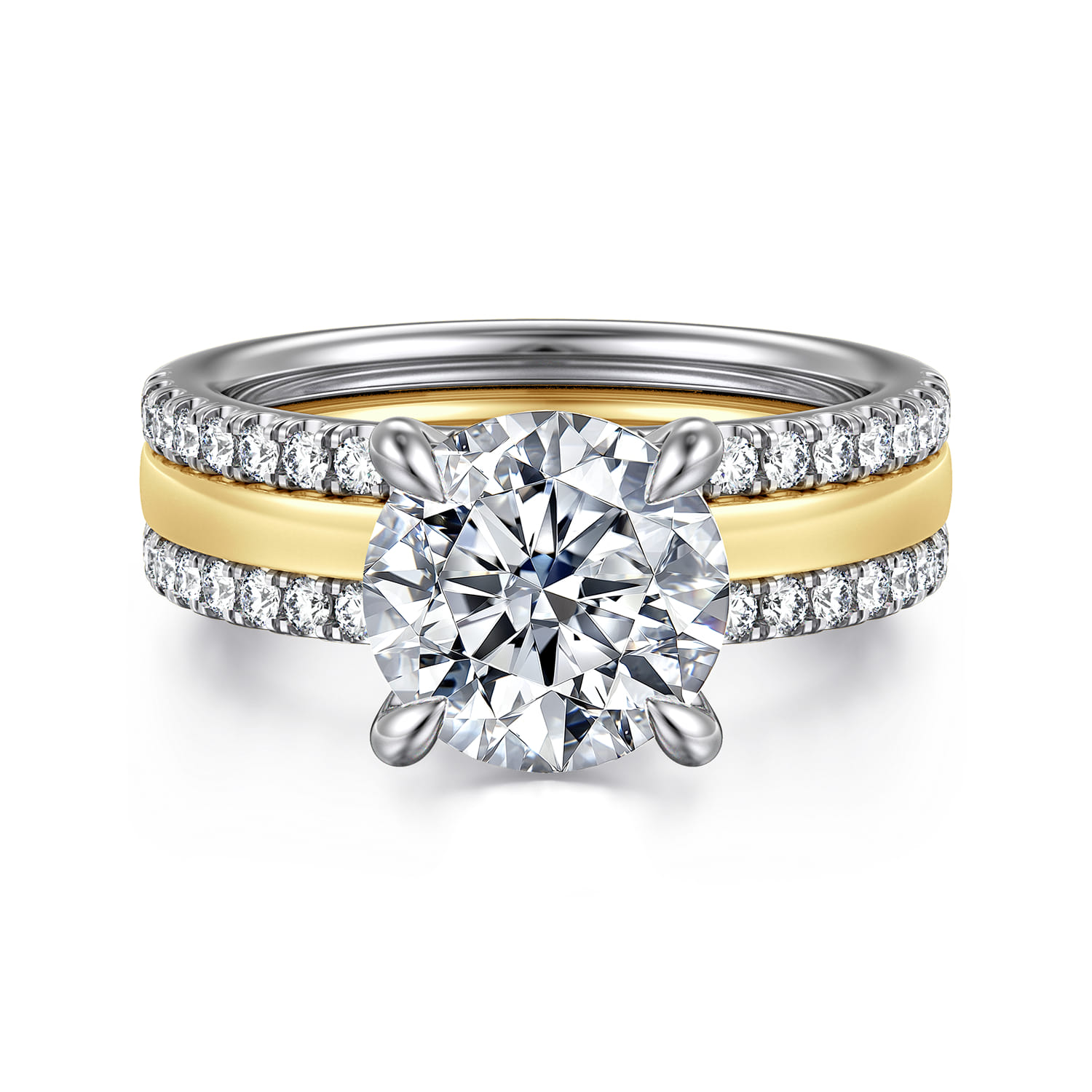 Reba - 14K White-Yellow Gold Round Diamond Engagement Ring - 0.5 ct - Shot 1