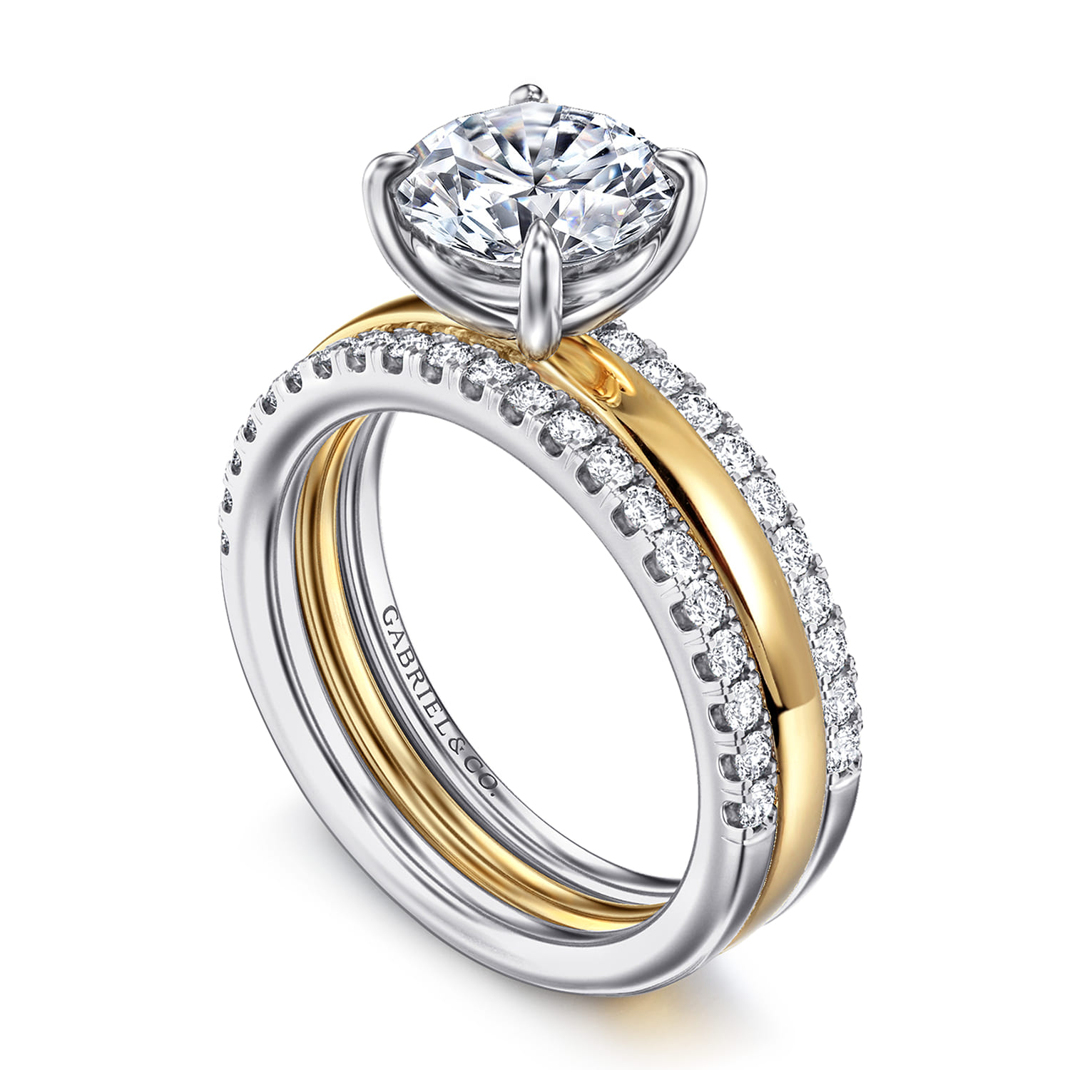 Reba - 14K White-Yellow Gold Round Diamond Engagement Ring - 0.5 ct - Shot 3