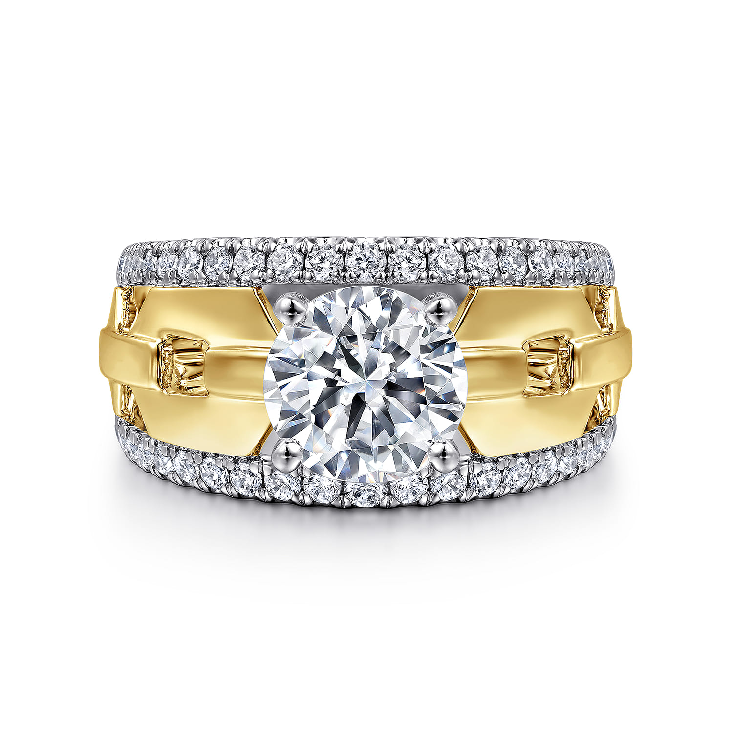 Phoenix - 14K White Yellow Gold Wide Band Round Diamond Engagement Ring - 0.5 ct - Shot 1