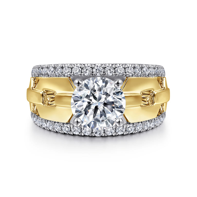 Phoenix - 14K White Yellow Gold Wide Band Round Diamond Engagement Ring - 0.5 ct - Shot 1