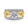 Phoenix - 14K White Yellow Gold Wide Band Round Diamond Engagement Ring - 0.5 ct
