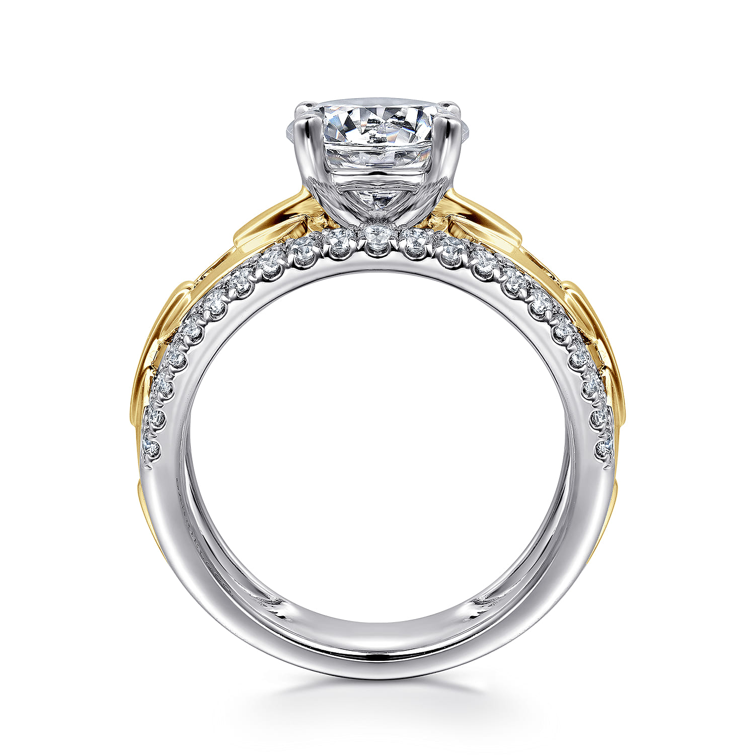 Phoenix - 14K White Yellow Gold Wide Band Round Diamond Engagement Ring - 0.5 ct - Shot 2