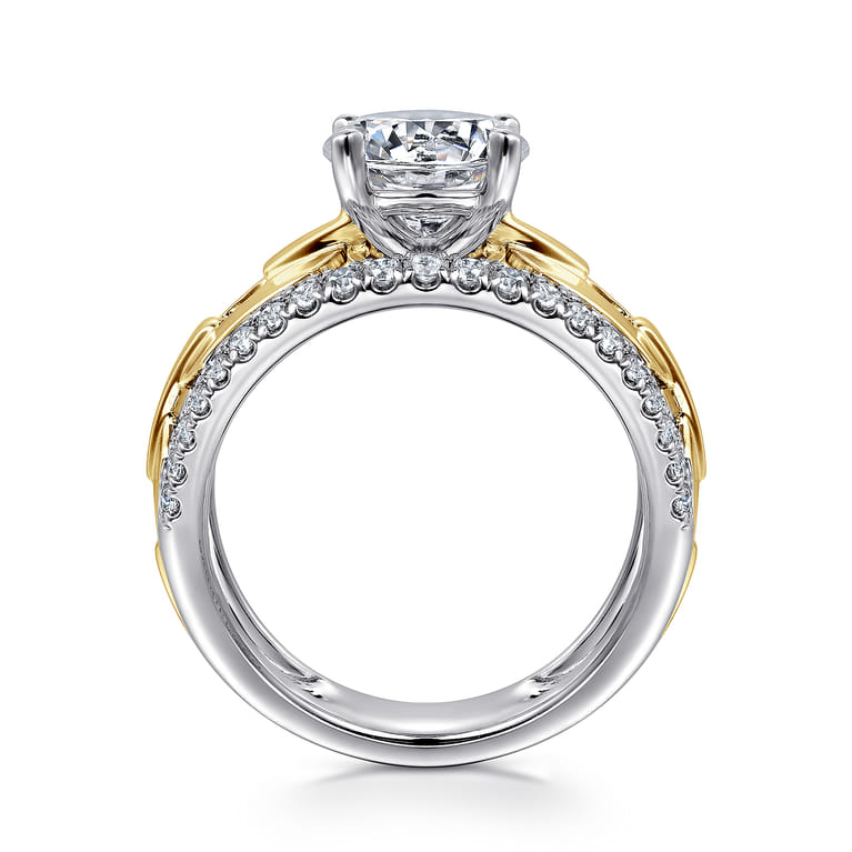 Phoenix - 14K White Yellow Gold Wide Band Round Diamond Engagement Ring - 0.5 ct - Shot 2