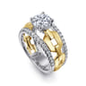 Phoenix - 14K White Yellow Gold Wide Band Round Diamond Engagement Ring - 0.5 ct