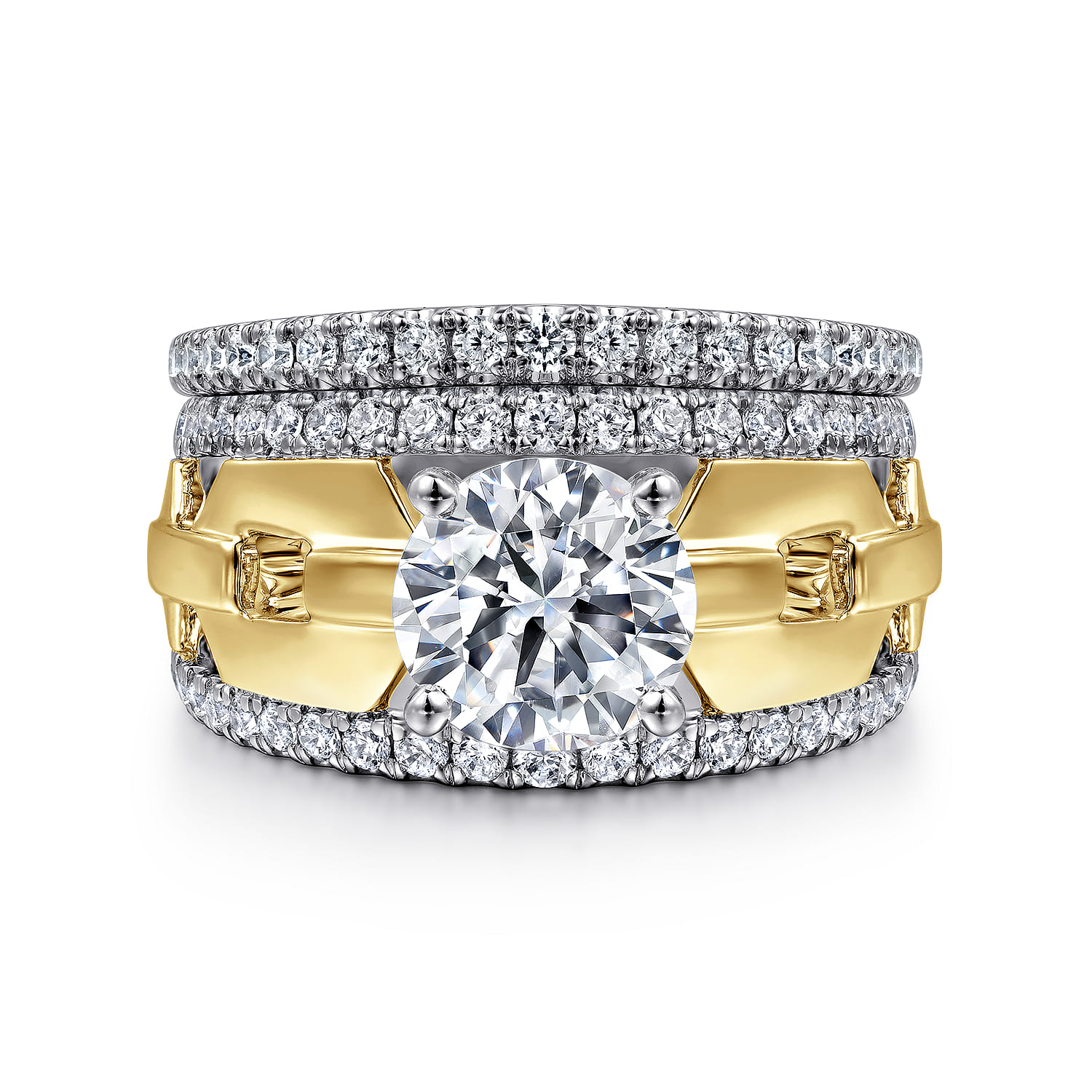 Phoenix - 14K White Yellow Gold Wide Band Round Diamond Engagement Ring - 0.5 ct - Shot 4