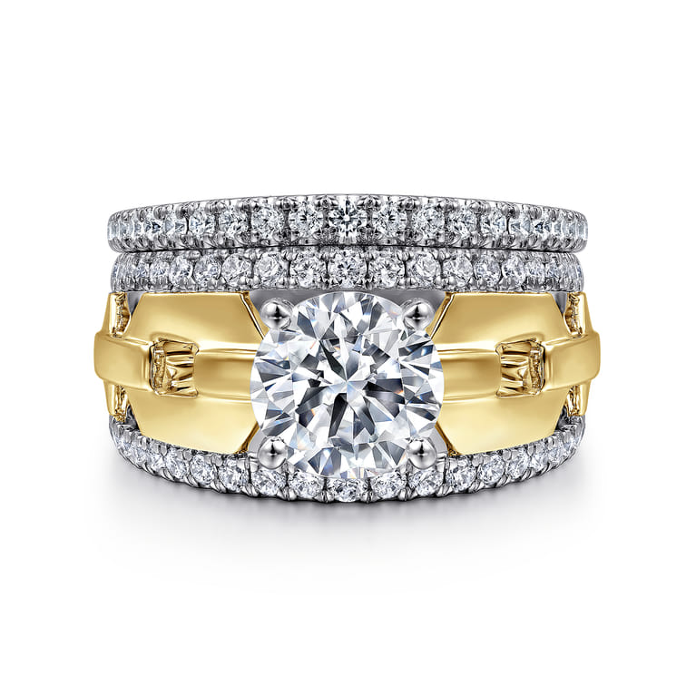 Phoenix - 14K White Yellow Gold Wide Band Round Diamond Engagement Ring - 0.5 ct - Shot 4