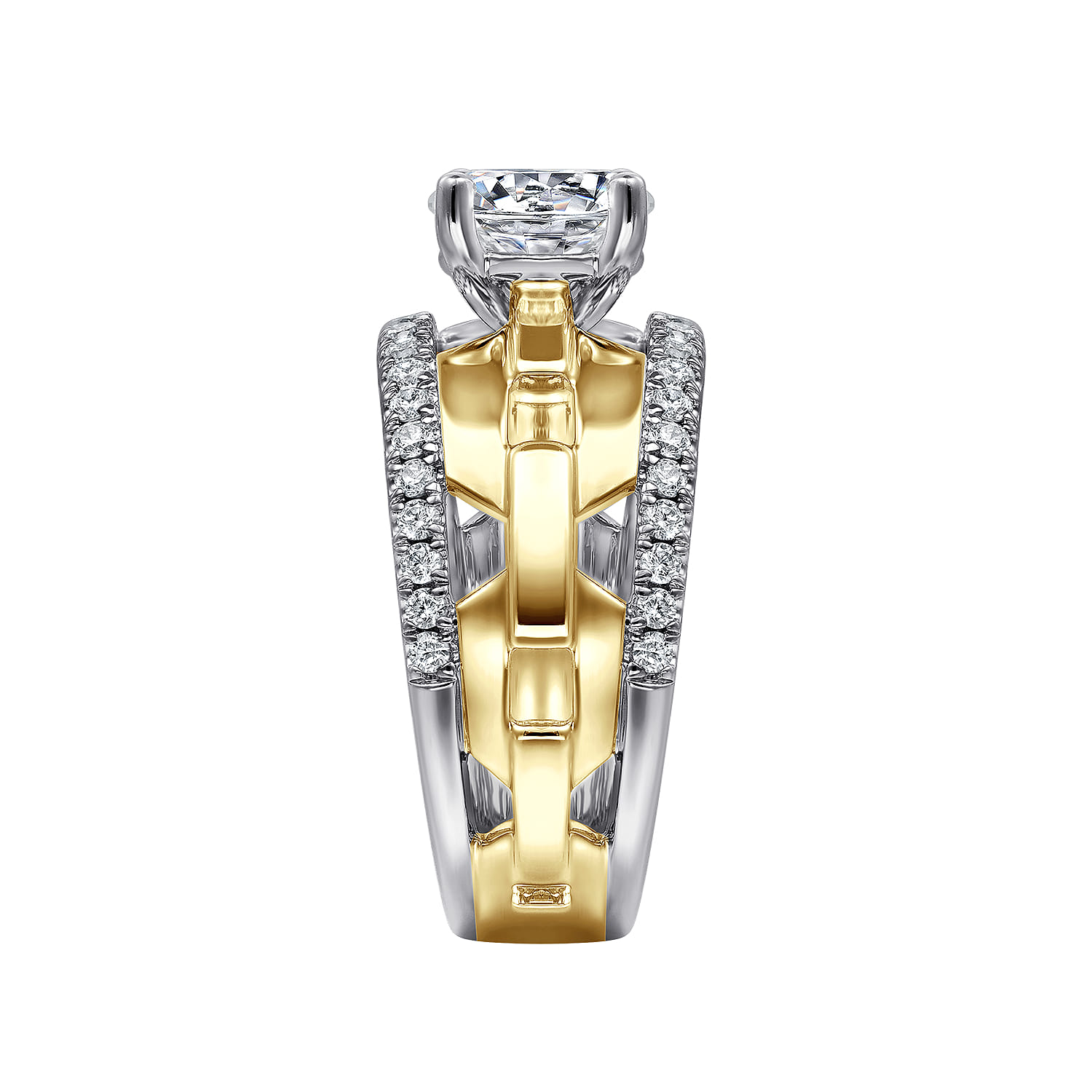 Phoenix - 14K White Yellow Gold Wide Band Round Diamond Engagement Ring - 0.5 ct - Shot 5