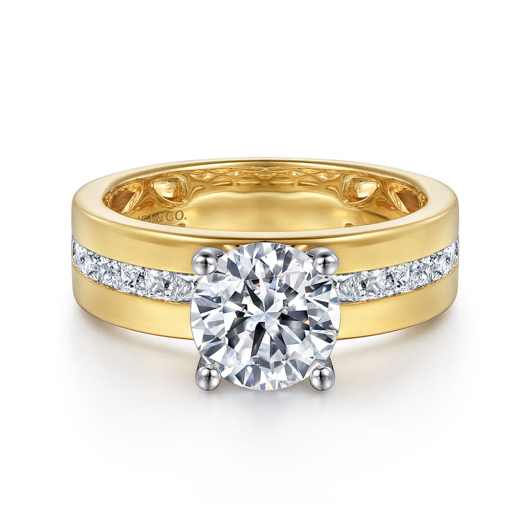 Adley - 14K Yellow-White Gold Wide Band Round Diamond Engagement Ring - 0.6 ct - Shot 1