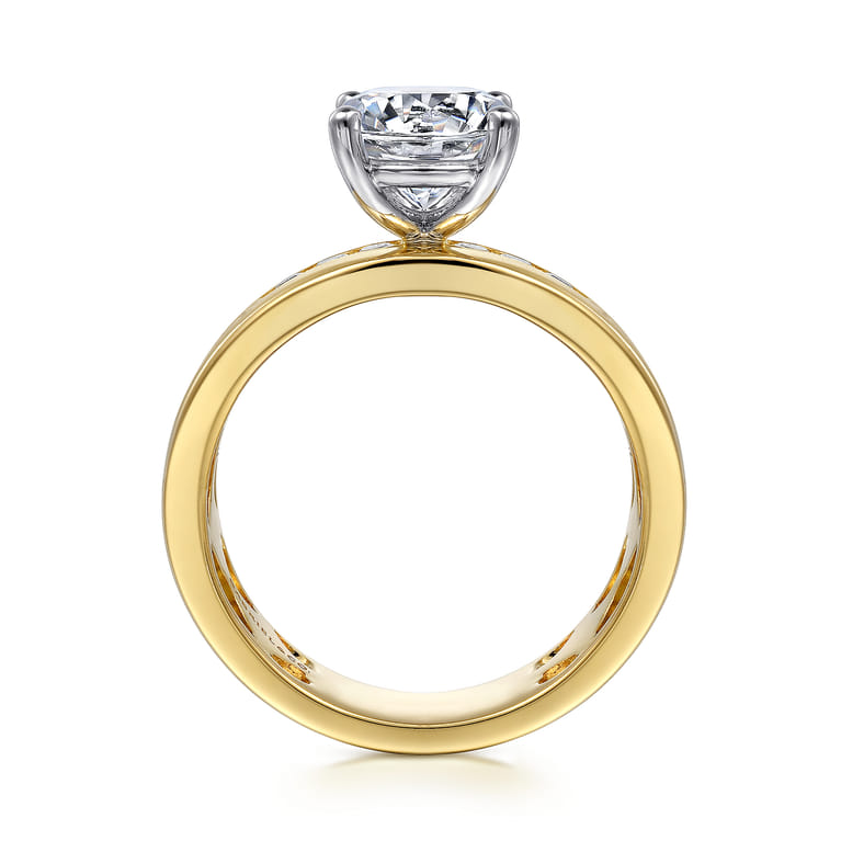 Adley - 14K Yellow-White Gold Wide Band Round Diamond Engagement Ring - 0.6 ct - Shot 2